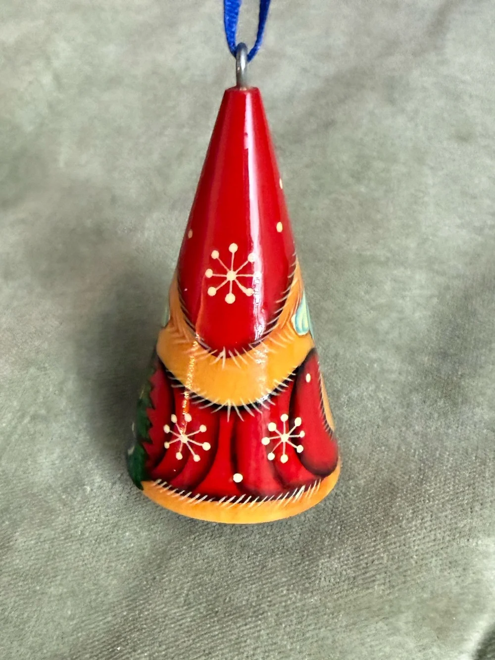 Vintage Hand-Painted Santa Cone Ornament in Red and Gold #8